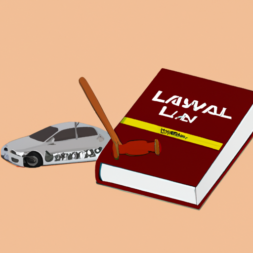 איור של ספר חוקים עם אייקון של תאונת דרכים, המייצג את חוקי תאונות הדרכים המורכבים
