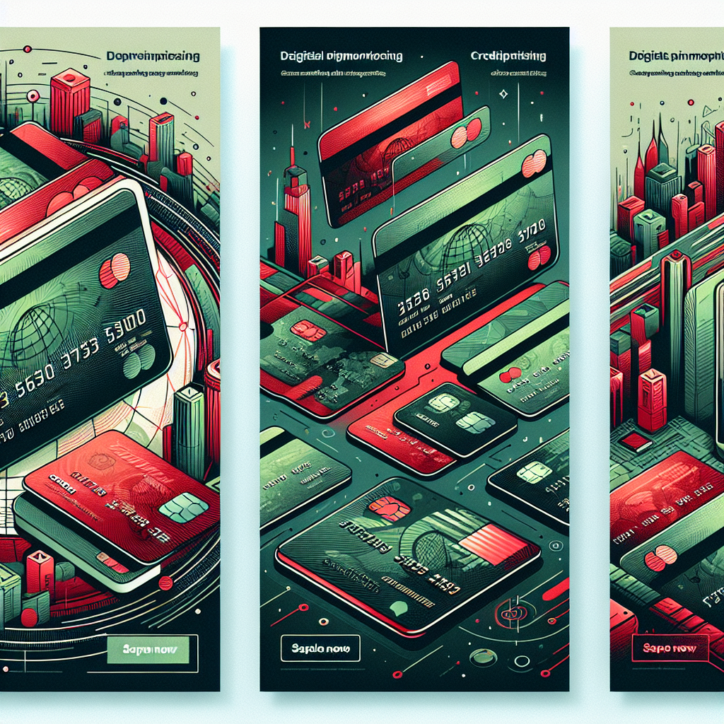כרזות של מבצעים עם תמונות של כרטיסי אשראי בגווני אדום וירוק